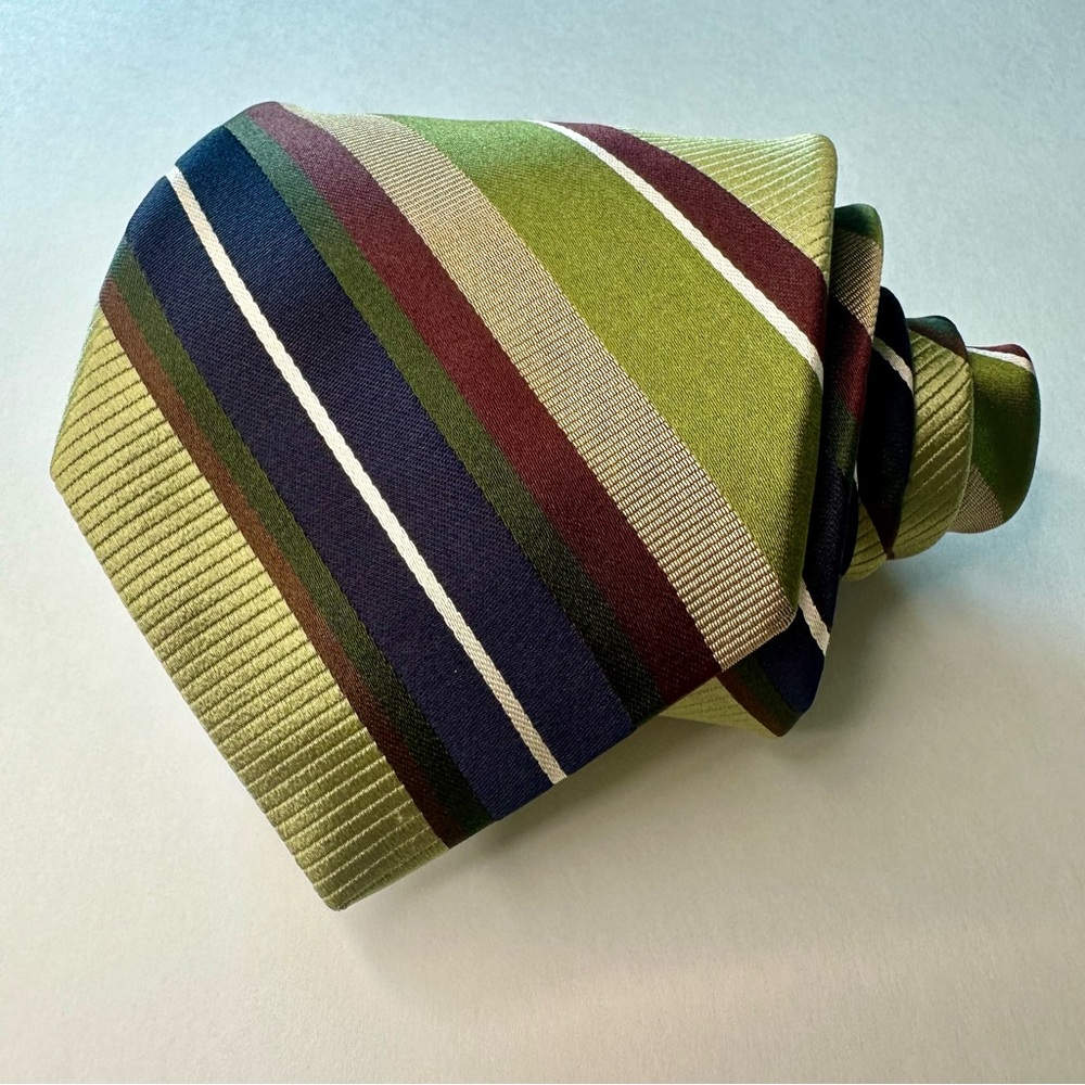 🥂SOLD🥂Untipped Ike Behar New York Wide Green Striped Silk Tie - Picture 7 of 7